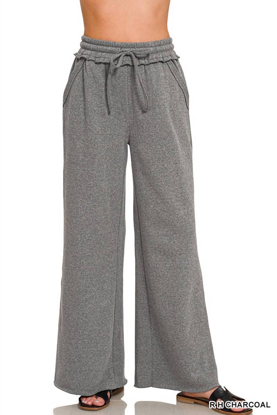 NEW ZENANA women's fleece exposed sweatpants in r h charcoal